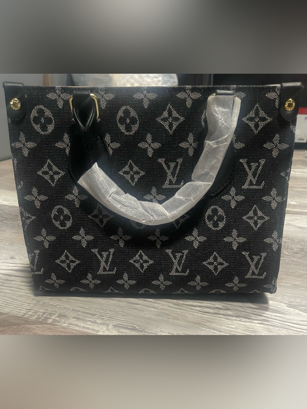 Black Monogram Crafted Denim Tote Bag